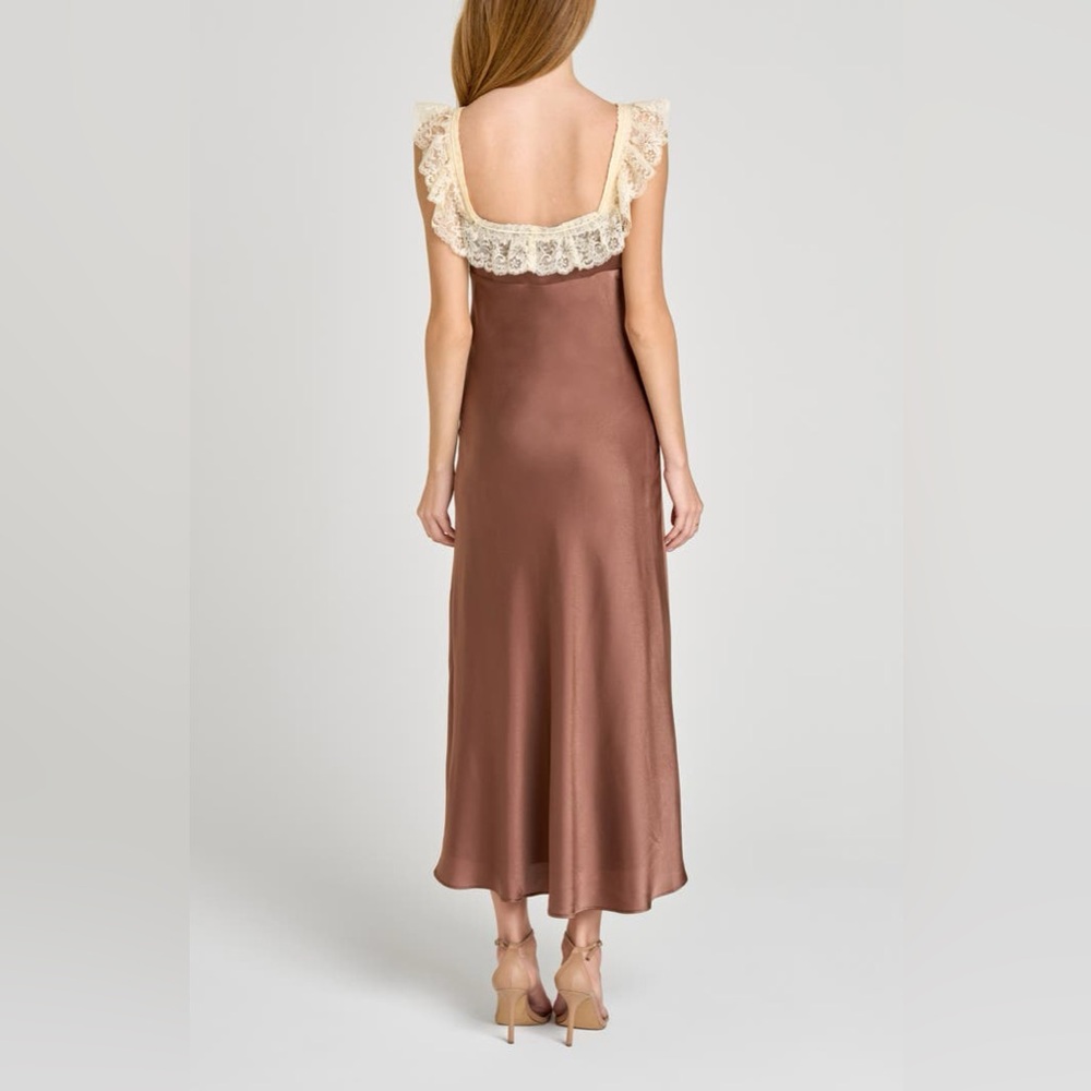 Wayf Ella Lace Trim Slip Dress Mocha Brown Large - Picture 2 of 5